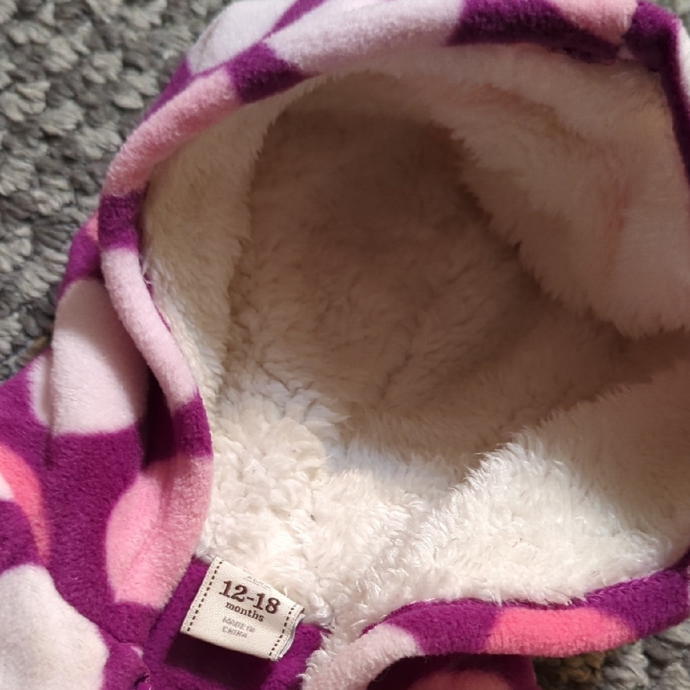 Old Navy Pink and Purple Polka Dot Kids Cold Weather Outdoor Zip Up Cover-up. - Picture 4 of 9